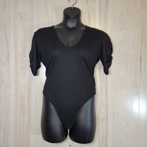 Missguided Plus Black Ribbed Thong Bodysuit Sz 18